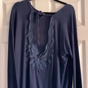 Omens navy open lace back top